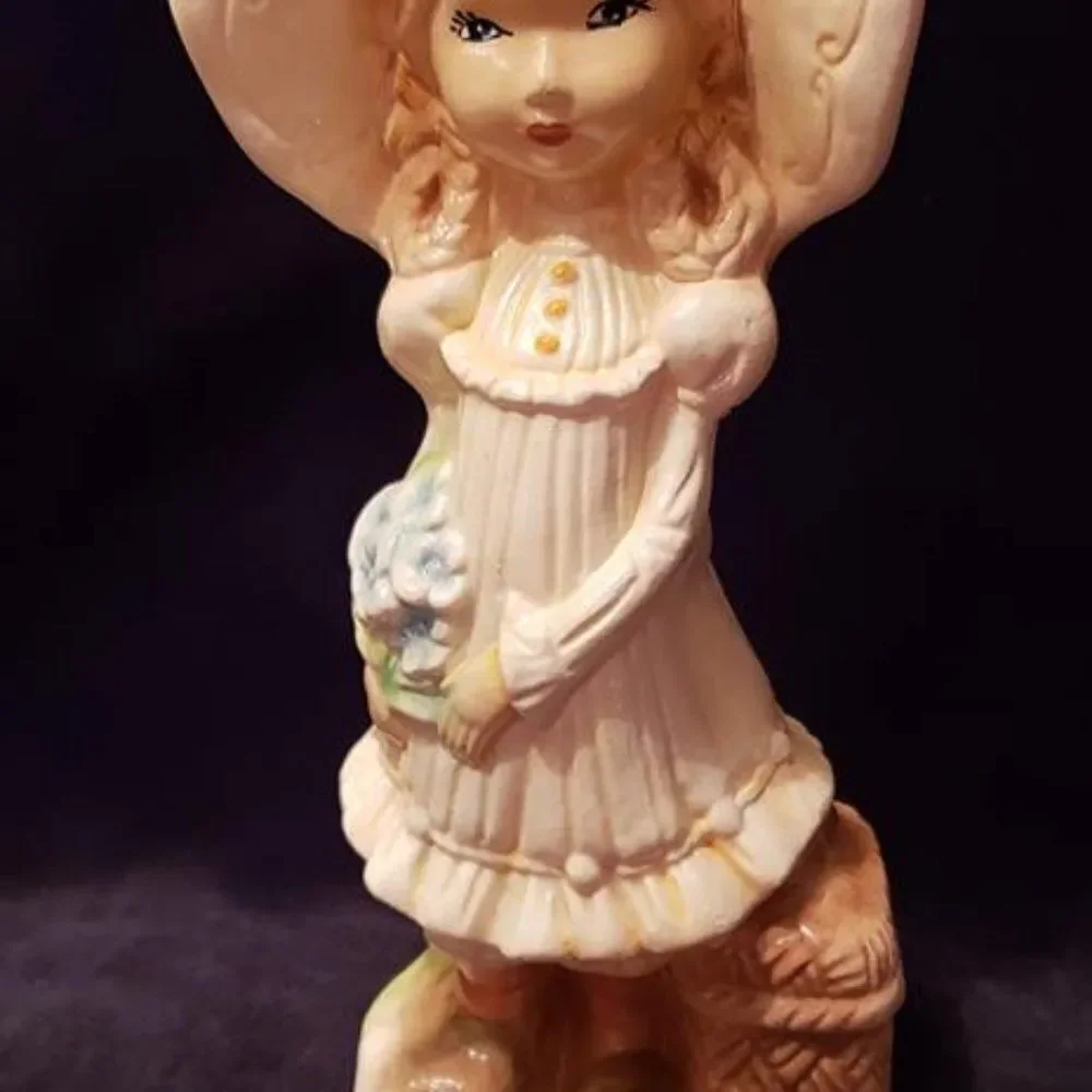 Vintage Porcelain Ceramic Girl in Yellow Dress Bonnet